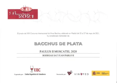 Concurso internacional de vino Bacchus. Medalla de Plata