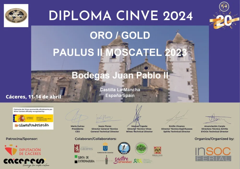 DIPLOMA PAULUS II MOSCATEL 2023_CINVE AWARDS 2024